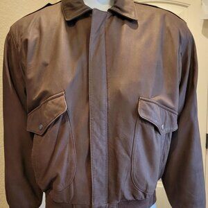 Roundtree & Yorke Sz MEDIUM Brown Leather Bomber Aviator Jacket WWII Jeep Lining